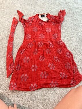 Ace & Jig Red Short-Sleeve Textured Dress with Patterned Accent Tie